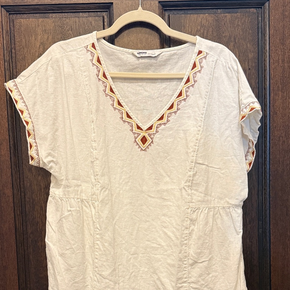 Sonoma Cream Blouse with Geometric Embroidery